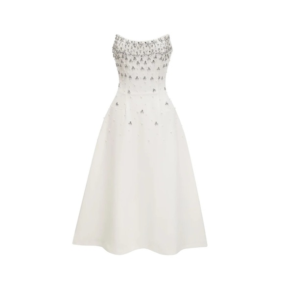 WHITE EMBELLISHED MIDI DRESS - Picture 2 of 10